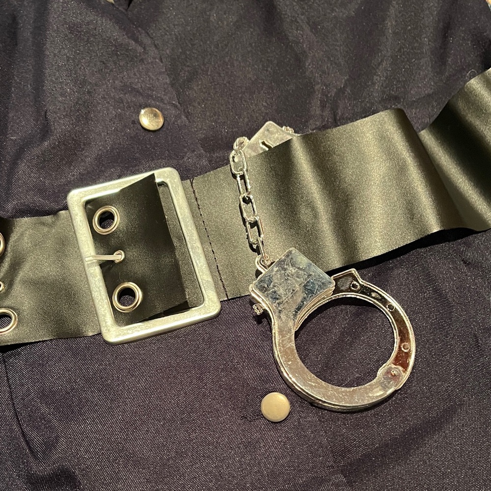 Spirit Sexy Cop Halloween Costume Navy Shirt Dress with Belt and Toy Handcuffs - Picture 7 of 9